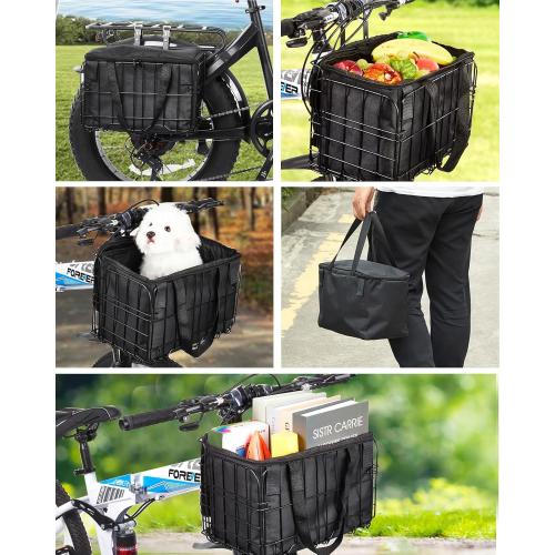 Zacro Bike Basket Front, Folding Bicycle Basket with Removable Liner Bag, Large Quick Release Design Metal Ebike Basket for Adult Women/Men Carrying Dogs, Pets, Fruit & Grocery