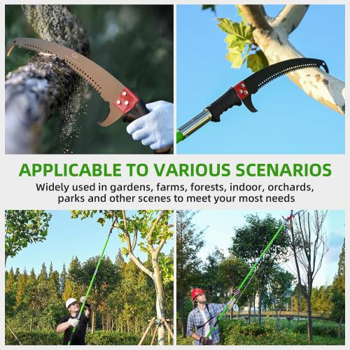 27FT Manual Pole Saw, Tree Branch Trimmer with 8-Section Fiberglass Handle, Sharp Steel Blade and Scissors, Lightweight Extendable Design for High Branch Trimming, Ideal for Palms and Shrubs