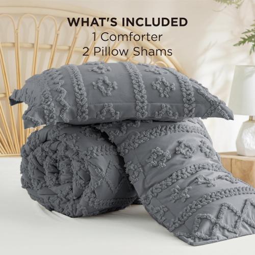 Bedsure Tufted Boho Comforter Grey Boho Bed  GentleSoft Farmhouse-Style Embroidery Bedding, Gifts for Woman, Soft Jacquard Comforter for All Seasons