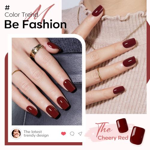 Modelones Press on Nails, Dark Red Short Square Fake Nails, Summer Reusable Nail Kit with Nail Glue Adhesive Tabs Mini Nail File, Nails Press Ons 32Pcs16 Sizes, Women Girl Gift