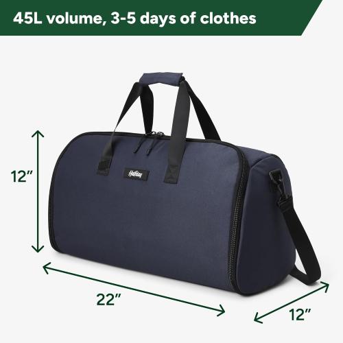 Halfday Convertible 2-in-1 Garment Duffel Weekender Bag 45L | Wrinkle-Free Travel, Hanging Suit Compartment, Shoe Pockets, Trolley Sleeve. Durable & Water-Resistant Carry-On, Marine