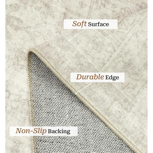 zesthome 5x7 Area Rugs - Ultra-Thin Washble Rug, Stain Resistant Anti Slip Backing Rugs for Living Room,Bedroom, Vintage Home Decor Area Rug (Beige/Grey,5'x7')