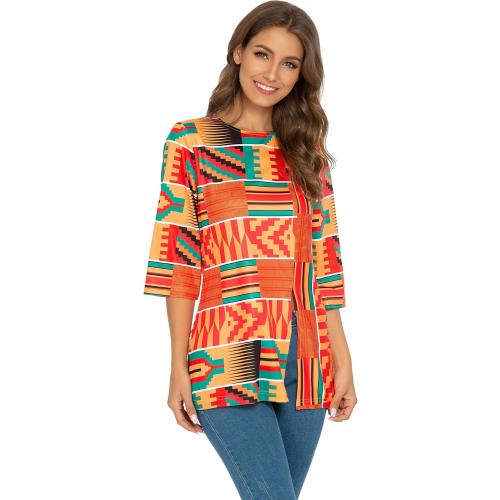 Medium, Afibi Womens Print Shirt African Dashiki 3/4 Sleeve Boho Loose Tunic Tops