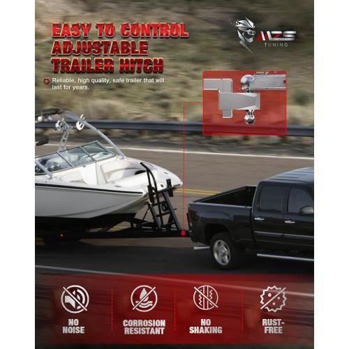 MZS Adjustable Trailer Hitch - Fits 3 Inch Receiver Hitch - 4-Inch Adjustable Drop Hitch - Heavy Duty Aluminum Tow Hitch for Truck(21,000 LBS GTW) Chrome