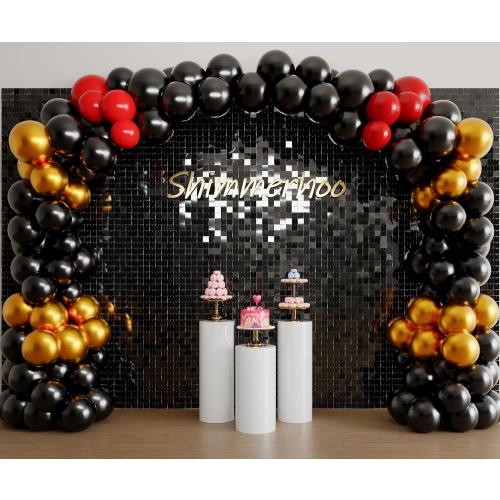 Black Shimmer Wall Backdrop 48pcs Sequin Shimmer Backdrop Panels, Photo Backdrops for Birthday, Anniversary, Wedding, Party Decoration