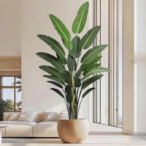Roselywed Artificial Bird of Paradise Tree 9FT with 25 Leaves Realistic Thick Banana Leaf Deluxe Tall Large Tropical Plant 106 Inch Black Pot for Indoor Home Office Porch Mall Hotel School Decoration