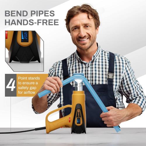 TEAM Z 1800W Premium Heat Gun kit 140°F~1202°F - Heavy Duty Heat Shrink Gun with Single Handed Operation, LCD Display Hot Air Gun with Case, Overload Protection with 6 Nozzles for Crafts