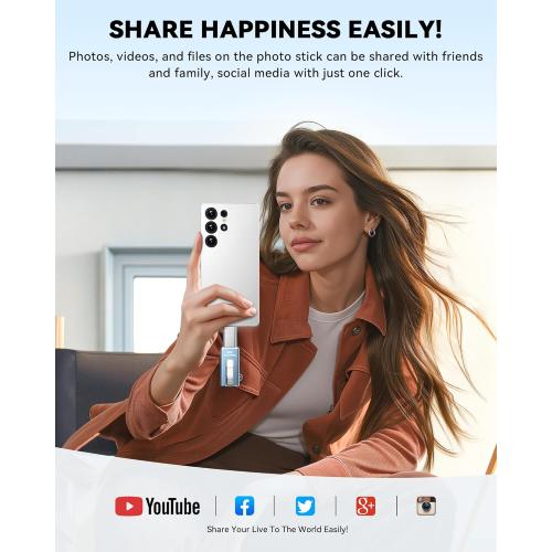 MFi Certified Flash Drive for iPhone iPad 256GB, Photo Stick for External Memory Storage, Easily Back Up and Save Photos Videos, USB Memory Stick Thumb Drive for iPhone/iPad/Android/PC (Sky Blue)