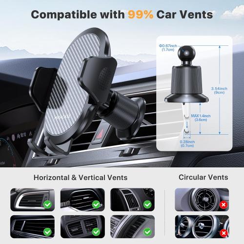 Miracase Phone Holders for Your Car with Metal Hook Clip, Air Vent Cell Phone Stand Car Mount, Universal Automobile Cradle for Garmin GPS Fit iPhone Android and All Smartphones, Dark Black