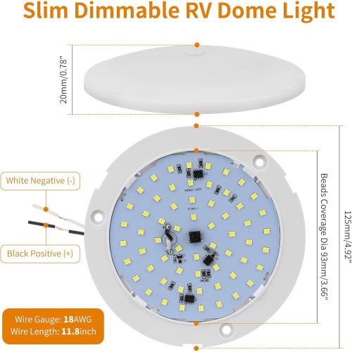 RV Lights Interior, 5 Inch RV LED Ceiling Puck Light Dimmable 12 Volt LED Lights, 12V RV Puck Lights Led 4.5W Milky Frosted RV Ceiling Dome Light for Camper Van Trailer Boat