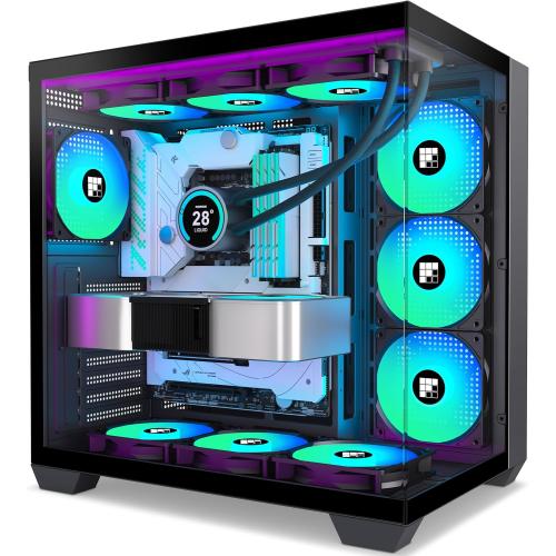 FOIFKIN F600 PC Case - Pre-Installed 7 PWM ARGB Fan, ATX Mid-Tower Gaming PC Case, 270° Panoramic Glass with Type-C, FOIFKIN (Black, F600)