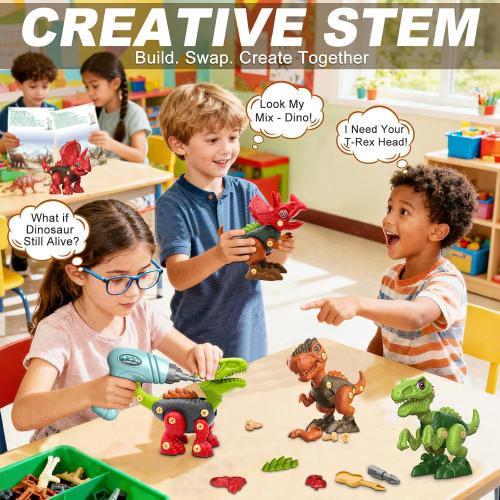 Laradola Dinosaur Toys for 4 5 6 7 8 Year Old Boys, Take Apart Dinosaur Toys for Kids 3-5 5-7 STEM Construction Building Kids Toy with Electric Drill, Party Birthday Gifts