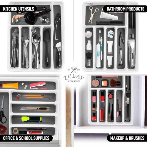 Zulay Kitchen Silverware Organizer Tray - 6-Compartment Non Slip Kitchen Utensil Organizer With Soft-Grip Interior Lining - Space Saving Utensil Drawer Organizer For Drawer & Silverware Holder
