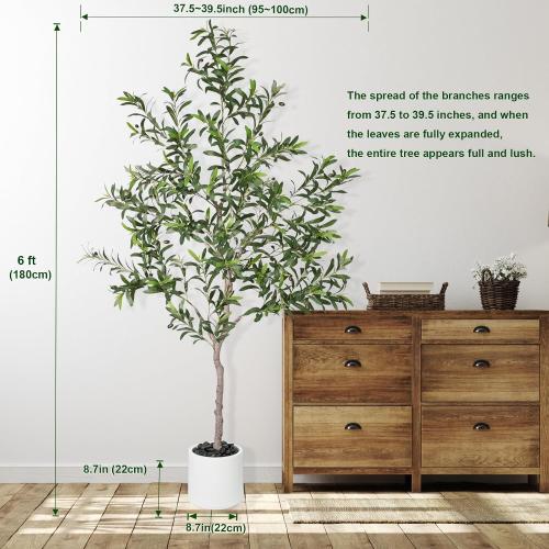 Artificial Olive Trees Indoor,Faux Olive Tree with White Planter Pot,Artificial Plants Lifelike Fruits for Home Office MeetingRoom Living Room Indoor Outdoor Decor(6ft)