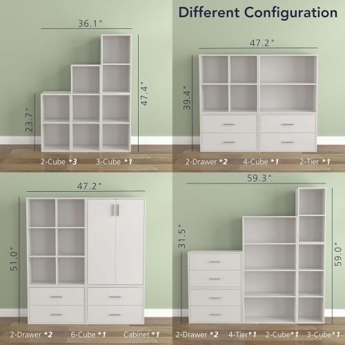Homes: Inside   Out Apexa 4-Cube Storage Organizer Shelves, Stackable Wood Bookcase Fits Cubby Bins for Organization, Dorm Teen Room Decor & Home Office, White