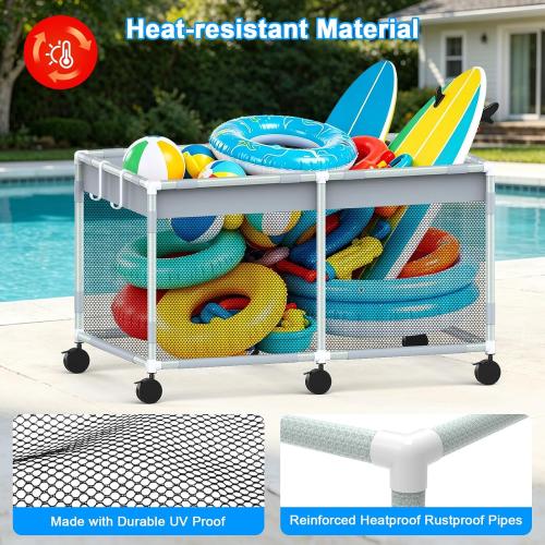 285 Gallon 69 Pool Float Storage – XXL Large Outdoor Pool Toy Storage Organizer for Pool Noodles, Toys, Floats, Equipment, Mesh Rolling Pool float Holder for Swimming Accessories, 69Lx33Wx35H Inch