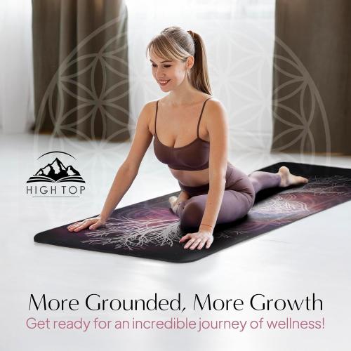 Vegan Suede Yoga Mat – Tree of Life/Root Chakra Design, Extra Thick 1/4” (6mm), Sweat-Grip Surface – Perfect for Yoga, Hot Yoga, Pilates & Sweaty Workouts - Free Strap Included