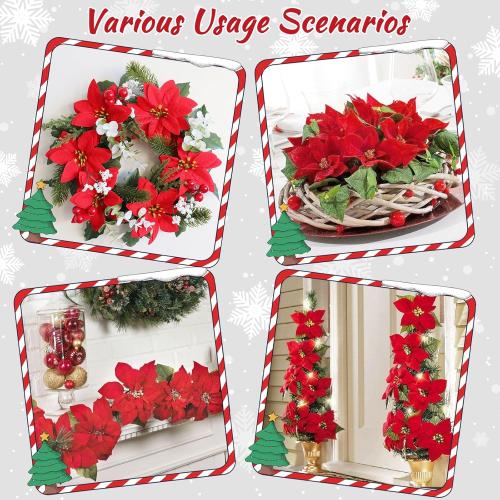 Artflower Christmas Decorations - 6 Pack Poinsettias Artificial Christmas Flowers, Fake Red Velvet Artificial Poinsettias Flowers for Christmas Tree Home Party Porch Yard Indoor Outdoor Decor
