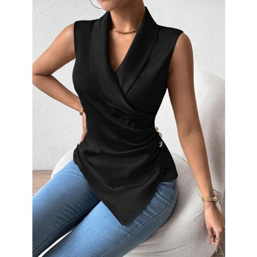 Blouses for Women Trendy Solid Color Slimming Fit Sleeveless Shirt Fashion Tops Tee