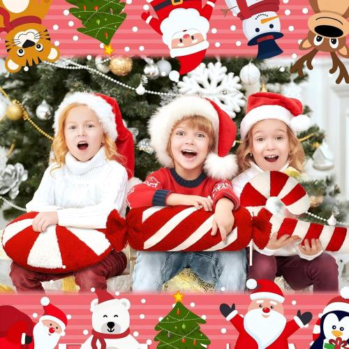 3 Pcs Christmas Pillows Decorative Throw Pillows Candy Merry Christmas Tree Stuffed Wool Soft Xmas Plush Cushion for Sofa Couch Bedroom Living Room(Red)