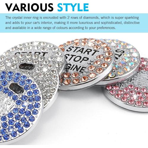 Crystal Rhinestone Car Engine Stop Decoration Ring Sticker, Sparkling Rhinestone Push Start Button Decorative Cover, Bling Interior Accessories for Women, Universal for Most Car (White)