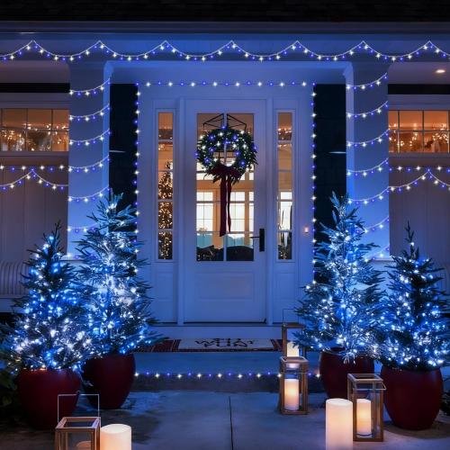 YEGUO 165ft 500 LED Blue and White Christmas Lights Outdoor Waterproof, Clear Wire String Lights Indoor Plug in, 8 Modes Clear Wire Twinkle Tree Light for Xmas Party Garden