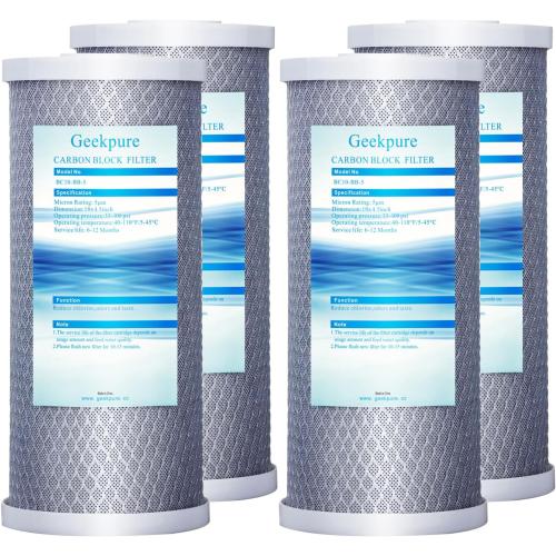 Geekpure 10 Inch Whole House Carbon Filters-4.5 x 10-5 Micron-Pack of 4 | Block Carbon Replacement Cartridges,Reduce Chlorine Taste Odors