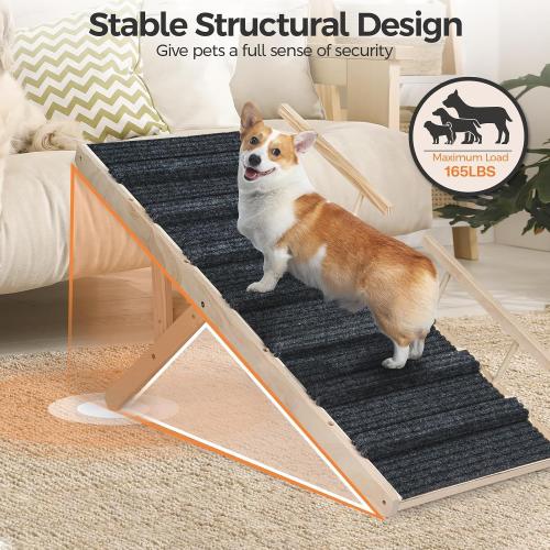 Ciconira Wooden Adjustable Dog Ramp, 39'' Long Portable Pet Stair Ramp with Non-Slip Rug Surface, 5 Adjustable Heights, 16 Extra Wide Folding Dog Car Ramps for SUV, Bed, Couch, Hold up to 165 lbs