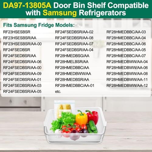 [2 PACK] Upgraded DA97-13805A Refrigerator Door Bin Shelf Replacement, Compatible with Samsung Refrigerator Right Door Shelf Part RF23HSESBSR RF24FSEDBSR RF28HMEDBBC AP5798292 PS8762447 Right Door Bin