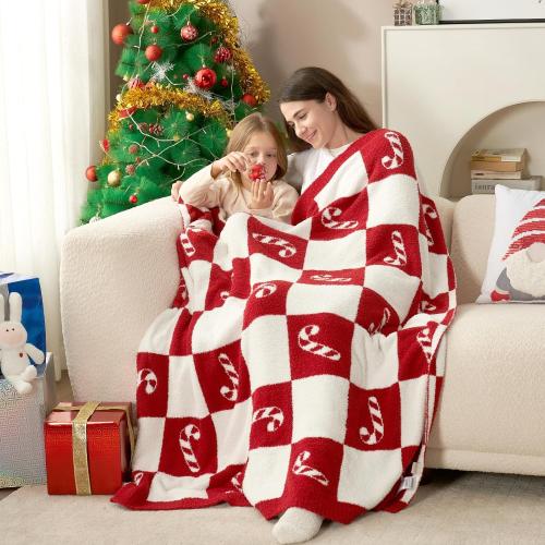 Snuggle Sac Candy Cane Throw Blanket Red Christmas Blanket 50x60 inches, Ultra Soft Cozy Decorative Throw Blanket for Couch, Sofa and Bed for Christmas