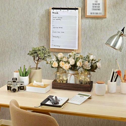 3 Pcs Mason Jar Centerpiece Table Decorations for Dining Table Decor Farmhouse Coffee Table Decor with Wood Tray and Led Light Table Centerpieces for Dining room Kitchen Living Bathroom,White