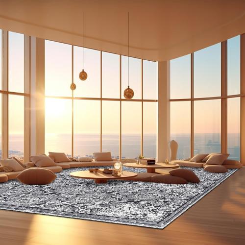 Vaukki Living Room Rug, Vintage Shaggy Soft Laundry Rug, Non Slip Kitchen Area Mat, Washable Farmhouse Bedroom Area Carpet for Bathroom, Kitchen and Kidsroom (8'x10', Black)