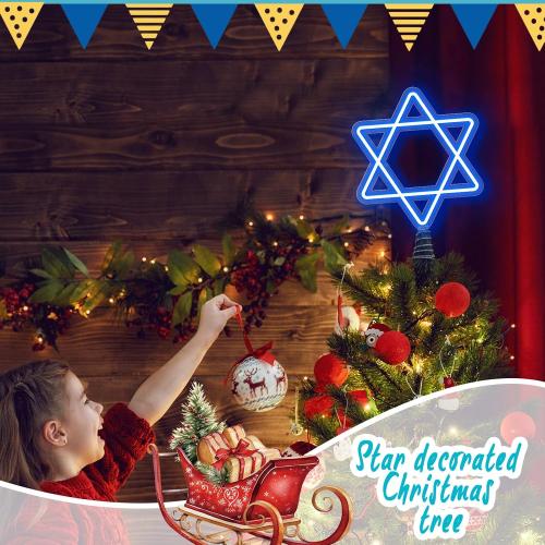 16.3 Inches Star of David Hanukkah Tree Topper Hanukkah Decorations Christmas Star Tree Topper Blue Lights USB Power Supply Suitable for Diwali Birthdays Weddings Parties Christmas Tree