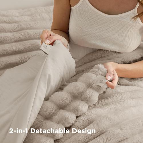 Bedsure Gentlesoft™ 2-in-1 King Size Comforter Detachable Fluffy Blanket, Beige Bedding for All Season Use, Detachable Design for Space Saving