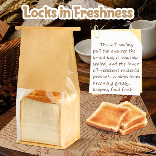 HONKID Cookie Bags with Seal, 50 Pack 3.9x3.1x8.2 Inches Small Bakery Bags with Window Tin Tie Tab Lock Resealable Cookie Gift Bags for Cookies Donut Baked Goods Packaging