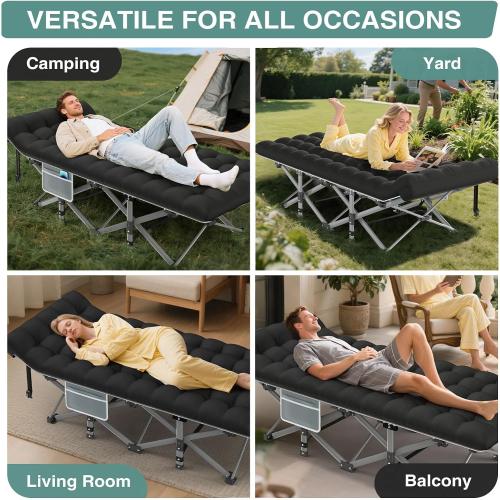 ZENPETIO Camping Cot for Adults, Heavy-Duty Portable Cot Bed with Mattress, Foldable Padded Sleeping Cots for Camping Travel Tent Day Bed Outdoor & Home Guest, Max Load 500 LBS, 75x28x15”