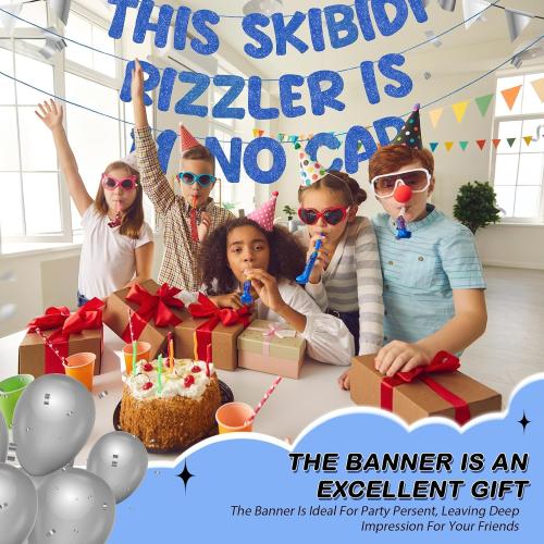 Fulmoon Pre Strung This Skibidi Rizzler Is 11 No Cap Glitter Banner 11th Birthday Party Decorations, Funny Birthday Sign, Party Supplies, Ideas, Gifts, Dark Blue