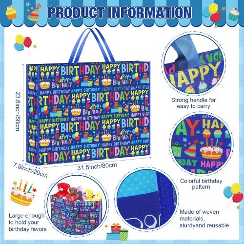 Pickmesh 1 Pcs Extra Large Birthday Bag 31.5x23.6x7.9 Inch,PP Woven