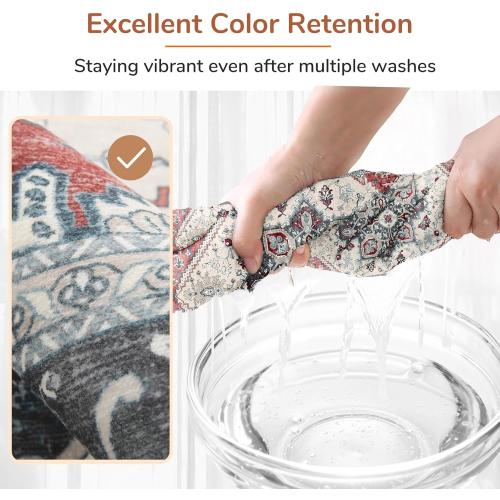 OPPODREAM Soft 10x14 Area Rugs, Washable Rugs 10x14 with Non Slip Backing, Low-Pile Faux Cashmere 10 x 14 Carpet, Black & Blue