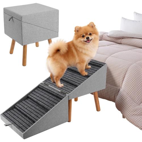 Dog Ramp for Bed & Couch, Dog Stairs 21.06 inches High for Large/Medium/Small Doggie, Foldable 2 in 1 Wooden Pet Steps for Puppy Older and Injured Dogs, Split Ottoman Design, No-Slip Surface