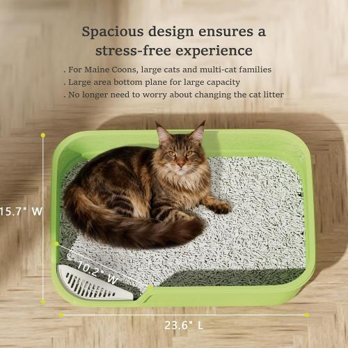 Vealind Extra Large Cat Litter Box High Sided and Low Entry Litter Tray for Senior and Big Cats 23.6 x15.7 x5.9 XL Deep High Back Kitty Litter Boxes for Indoor Cats