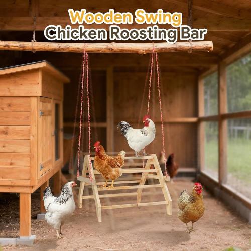 17 Extra Long Chicken Perch, 3-in-1 Chicken Roosting Bars with Swing, Natural Pine Wood Chicken Roost, Chicken Coop Accessory for Hens, Chicks, Parrots & Other Birds