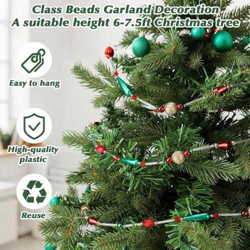 24 Feet Exquisite Christmas Tree Decor Acrylic Beads Xmas Tree Garland Multicolor Glitter Hanging Bead Decorations Garland for Trees Indoor Outdoor Home Decor Use(Christmas Classics)