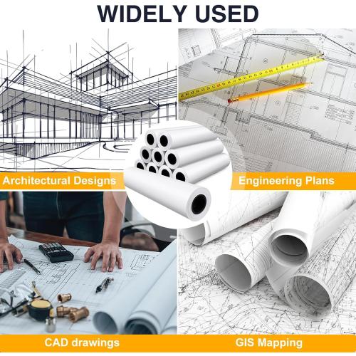 VOISEN Wide Format Paper,2 Rolls Plotter Paper 36 In x 150 Ft, CAD Bond Rolls,20lb,Bond Paper on 2 Core for CAD Printing on Wide Format Ink Jet Printers
