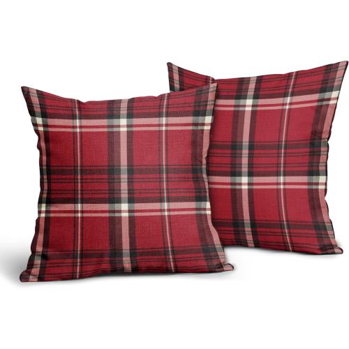 Green Christmas Plaid Pillow Covers 20x20 Set of 2 Xmas Buffalo Tartan Print Holiday Decorative Throw Pillows Outdoor Pillowcase Square Linen Farmhouse Cushion Case Decor for Couch Sofa Bed