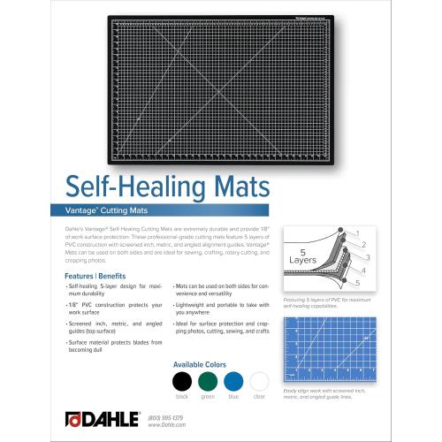 Dahle Vantage 10693 Premium Self-Healing Cutting Mat, 24x36, 1/2 Grid, 5 Layers for Max Healing, Perfect for Crafts & Sewing, Blue