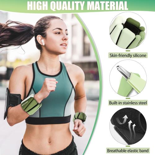 Green Ankle Weights for Women Wrist Weights Set of 2 (1 lb/2 lbs Each) Adjustable Arm Leg Weight for Womens Men Suitable for Walking Swimming Running Pilates Yoga Gym