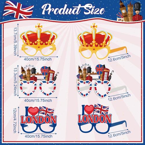 Capoda 32 Pcs British Party Decorations Favors British National Day Paper Glasses Photo Booth Props UK England Selfie Prop for London National Day Party Decorations Supplies