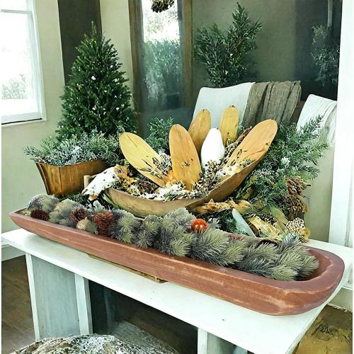 Athaliah Wooden Dough Bowl, Hand Carved Rustic Long Wood Dough Bowls for Decor, Vintage Large Wooden Bread Bowl for Table Centerpiece Dining Room Home Kitchen Decor Candles (40 Inch-Brown)