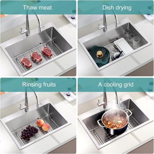 Stainless Kitchen Sink Protector - 22 x 15 with Rear Drain | S304 Sink Grids for Bottom of Kitchen Sink, Rear Drain for Single Bowl Workstation Sink with Corner Radius